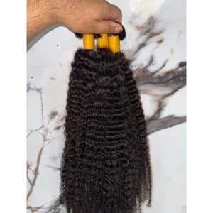 Extensions de cheveux humains vierges indiennes, bouclées crépues, multi-donatrices, sans nœuds, 100% boucles volumineuses, 18-30 pouces, cheveux pour tresses - Product Image 1