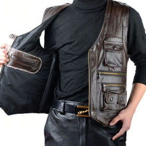 Chaleco Premium de cuero genuino para hombre, chaleco a prueba de viento para montar en moto, chaleco acolchado de calle alta de alta calidad, trabajo cálido Pakistán - Product Image 4