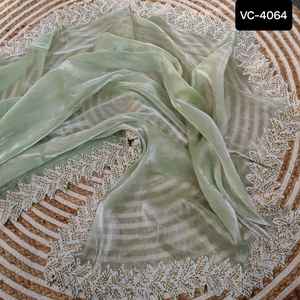 Indian Bollywood Style Morder Style Party Wear Saree with Jimmi Cho Fabric with Same Lace Border Blouse Pieces with Low Price - Product Image 1