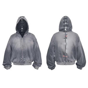 Survêtement personnalisé pour homme, mode, poids lourd, 100% coton, vintage, lavé, sweat-shirt à fermeture éclair intégrale, pantalon de survêtement ample - Product Image 6