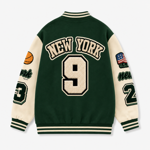 Chaqueta Deportiva Verde para Hombre SINEWY SPORTS, con Letras NY Bordadas, Diseño de Parche de Estrellas 1998, Estilo Preppy, Chaqueta de Béisbol Informal - Product Image 6
