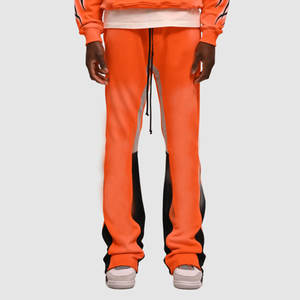 Pantalones informales para hombre, pantalones de chándal acampanados apilados para hombre, pantalones de chándal de lana gruesa de cintura media con paneles desteñidos al sol - Product Image 1