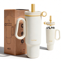 Gobelet de voyage réutilisable de 40 oz avec doublure en acier inoxydable 316, extérieur en acier inoxydable 304, isolation sous vide à double paroi, couvercle hermétique avec paille et poignée