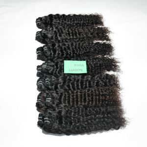 Extensions de cheveux humains vierges du temple indien brut naturel 100% paquets de vendeur à cuticules alignés crépus bouclés couleur noire vague Curl - Product Image 4