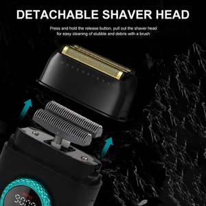 Rasoir électrique sans fil pour homme à triple lame flottante, moteur rapide, grille de rasage, affichage LED, IPX7, rouge - Fournitures de barbier pour le visage - Product Image 4