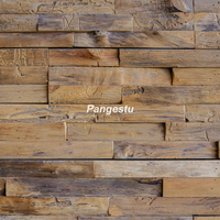 Paneles de Pared de Madera de Teca Reciclada de Estilo Clásico Moderno, Patrón Geométrico, Revestimiento Decorativo Interior, Insonorizante, Entretenimiento en el Hogar