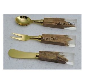 Juego de cubiertos chapados en cobre de acero inoxidable 18/8 de alta calidad, mango de resina de madera, regalos de Negocios Americanos ecológicos sostenibles - Product Image 2