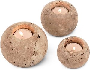 Precioso portavelas redondo de mármol pulido para la decoración del hogar Ilumina tu espacio con la elegancia atemporal de la belleza natural - Product Image 1