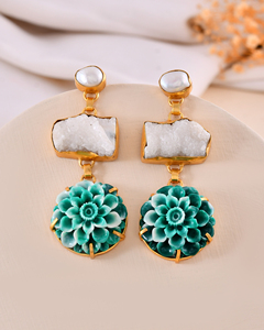 Pendientes de lujo de azúcar de piedra y ónix anhelado para mujer Estilo vintage Chapado en oro Piedra de azúcar verde Declaración de latón - Product Image 3