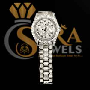 นาฬิกาสแตนเลสสตีลเพชร VVS Moissanite ทำด้วยมือสุดหรูทำด้วยมือแก้วแฟชั่นกลไกแอนะล็อกโบราณโบราณ - Product Image 2