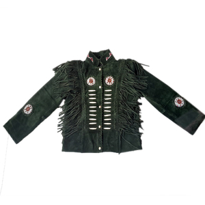 Chaqueta de cuero vaquera occidental sostenible para mujer con cuentas y huesos reales - Product Image 1