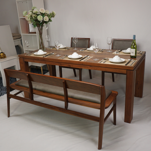 Ensemble de salle à manger finition lisse milieu du siècle moderne brun riche parfait pour les réunions de famille construction en noyer massif | SWT505P6 - Product Image 1