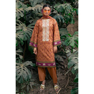 Traje de Muselina Estampada de 3 Piezas con Cuello Bordado, Estilo Translúcido Moderno, ODM para Tallas XS-XL, Uso Diario/Fiesta - SD-52229 - Product Image 2