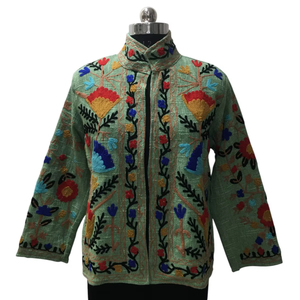Chaqueta de algodón para mujer hecha a mano Boho Chic Multicolor Suzani bordado transpirable diseño Floral Vintage Casual Chaqueta corta - Product Image 1