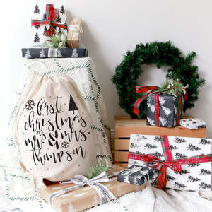 Sacs cadeaux réutilisables personnalisés en toile 100 % coton écologique pour Monsieur et Madame Noël, pour les fêtes de fin d'année et les célébrations de Noël - Product Image 3
