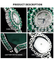 Montre-bracelet de luxe pour femme en argent S925 plaqué or 18 carats avec mouvement suisse, zircon émeraude et quartz
