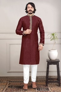 Eid Special Ethnic Wear Indian Traditional WearJacquard Embroidery Worked Punjabi Kurta Pajama <b>for</b> <b>Mens</b> Wedding Sherwani - Product Image 2
