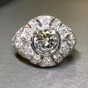 เครื่องประดับทองสีขาว14K แหวนค็อกเทลทรงโดมแนวยุโรป2CT ประดับเพชรรูปโดมสำหรับงานแต่งงาน - Product Image 1