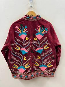 Veste en velours brodée bohème, col mandarin, manches longues, motif floral, grande taille, vêtements d'extérieur pour femmes, hiver - Product Image 3