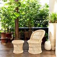 Chaise en corde de bambou avec tabouret pouf Sarkanda Console en incrustation d'os faite à la main pour meubles de patio de jardin intérieur et extérieur