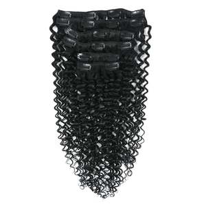Extensions de cheveux humains vierges Jerry Curly 3C à clipser, 8 pouces, noir de jais - Product Image 1