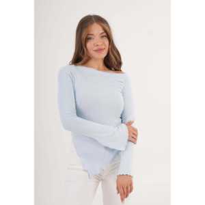 Blouse basique en tricot bleu ciel à coupe asymétrique en gros - Product Image 5