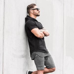 High Quality OEM Logo Polyester Quick Dry Fitness Hooded Short Sleeve <b>Tight</b> Custom Logo Gym Fitness Blank <b>T</b>-<b>shirt</b> for men - Product Image 5