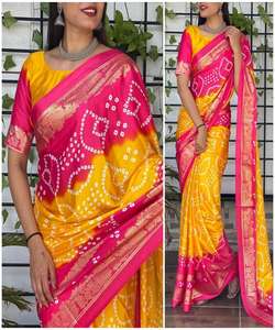 Bandhej imprimé avec saree en feuille d'or, vêtements ethniques au prix le plus bas, vente en gros - Product Image 6