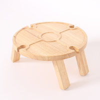 Table à vin pliante en bois massif de haute qualité OEM, mobilier d'extérieur moderne avec 4 porte-verres pour la cour, le parc, les dîners et les pique-niques