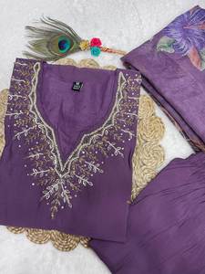Le plus beau costume Salwar en soie avec travail manuel à la mode longue robe pakistanaise Salwar Kameez Dupatta fête fonctions de mariage - Product Image 4