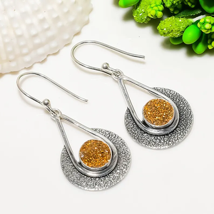 Wholesale Bulk Jewelry Golden Titanium Agate Drusy Gemstone <b>Earring</b> 925 Sterling Silver Handmade <b>Earring</b> Drop Dangle <b>Earring</b> - Product Image 2