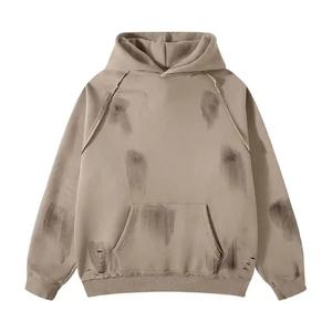 Haute densité imprimé brodé uni teint hiver Vintage coton personnalisé hommes acide lavage à capuche en gros - Product Image 1