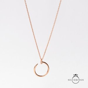 Collar Silverings 925 de Plata de Ley con Diseño de Clavos, Oro Rosa, Zirconia, Diamantes Geométricos, Cadenas con Baño de Rodio, Estilo Moderno para Regalo - Product Image 1