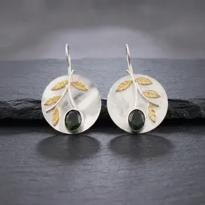 Boucles d'oreilles pendantes pour femmes, de haute qualité, faites à la main, en argent sterling 925, plaquées tourmaline verte pastèque, sans nickel, pour mariage - Product Image 3