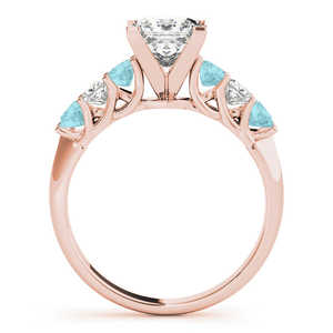 14k Rose Gold <b>Fine</b> <b>Jewelry</b> <b>Set</b> Princess Cut Diamond & Aquamarine 1.30ct Bridal <b>Set</b> - Product Image 5