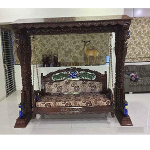 Balançoire d'intérieur en bois de teck sculpté à la main, balançoire de Base en bois de paon pour la maison, finition en noyer, balançoire sculptée en paon pour la maison - Product Image 1