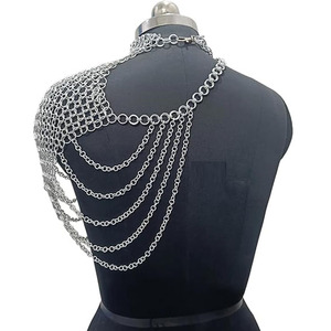 Estilo antiguo Medieval Chainmail hombro armadura plata Metal cadena diseño gótico Cosplay disfraz accesorio acero pulido - Product Image 2