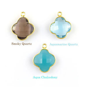 Pendentif exquis en quartz fumé briolette trèfle fait à la main en argent sterling 925 avec finition vermeil en or - Product Image 5