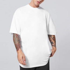 T-shirts tricotés lourds 100% coton personnalisés pour hommes, col rond, épaules tombantes surdimensionnées, blancs avec logo personnalisé - Product Image 6