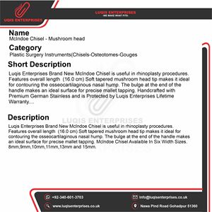 McIndoe Chisel <b>Mushroom</b> Head ENT Surgical Instrument Medical Grade Stainless Steel Precision Bone Cutting Tool - Product Image 5