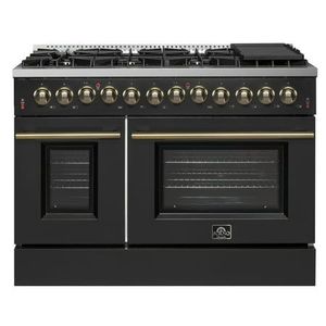 ใหม่ ขนาด 48 นิ้ว 6.58 คิว เตาแก๊สแบบสองระบบเชื้อเพลิง 8 หัวเตาแบบปิด พร้อมเตาปิ้งย่าง สีดำตกแต่งด้วยทองเหลืองโบราณ รุ่น FFSGS6156-48BLK - Product Image 1