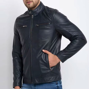 Veste en cuir de motard pour homme à la mode avec manches longues et col montant pour la course-Logo avant inclus - Product Image 2