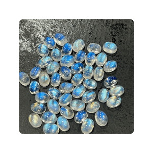 พลอยมูนสโตนสีรุ้งแบบอินเดียไฟสีฟ้าธรรมชาติขนาด5x7มม. พลอยทรงไข่ทรงหลังเบี้ยโปร่งใสเคลือบด้วยความร้อนเคลือบสีกรมท่า - Product Image 6
