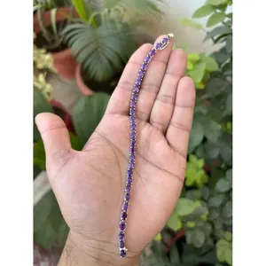 สร้อยข้อมือเทนนิสเงินแท้ 925 ประดับอเมทิสต์รูปไข่ เครื่องประดับทันสมัยและสง่างาม - Product Image 3