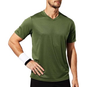 T-shirts unis pour hommes 100% polyester doux col en V en coton T-shirts de base et prix de gros couleur verte vêtements pour hommes chemises grande taille - Product Image 6