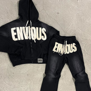 Meilleur pantalon baggy et poche à capuche Look élégant paire pour hommes Pakistan fabriqué en usine couleur unie lavage à l'acide survêtement en détresse - Product Image 1