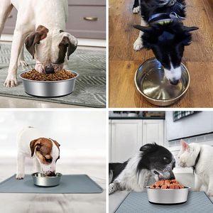 <span class=keywords><strong>2025</strong></span> Venda Quente Personalizado Logos Silicone Baseado Não Skid Dog Cat Food Bowl Aço Inoxidável <span class=keywords><strong>Pet</strong></span> Dish <span class=keywords><strong>Pet</strong></span> Alimentação Bowl