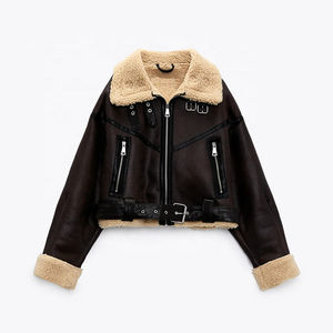 Chaqueta de cuero genuino para mujer de alta calidad con cierre de cremallera clásico OEM ODM Precio de fábrica Chaqueta de cuero genuino para mujer - Product Image 1