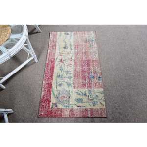 Vintage Turkish Rug 2.1x3.9 ft, <b>Red</b> Small Check <b>Wool</b> Rug - Product Image 1