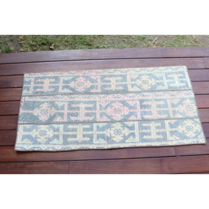 Alfombra de 1.7x3.5 pies, Alfombra Turca Vintage, Alfombra de Lana Azul - Product Image 1